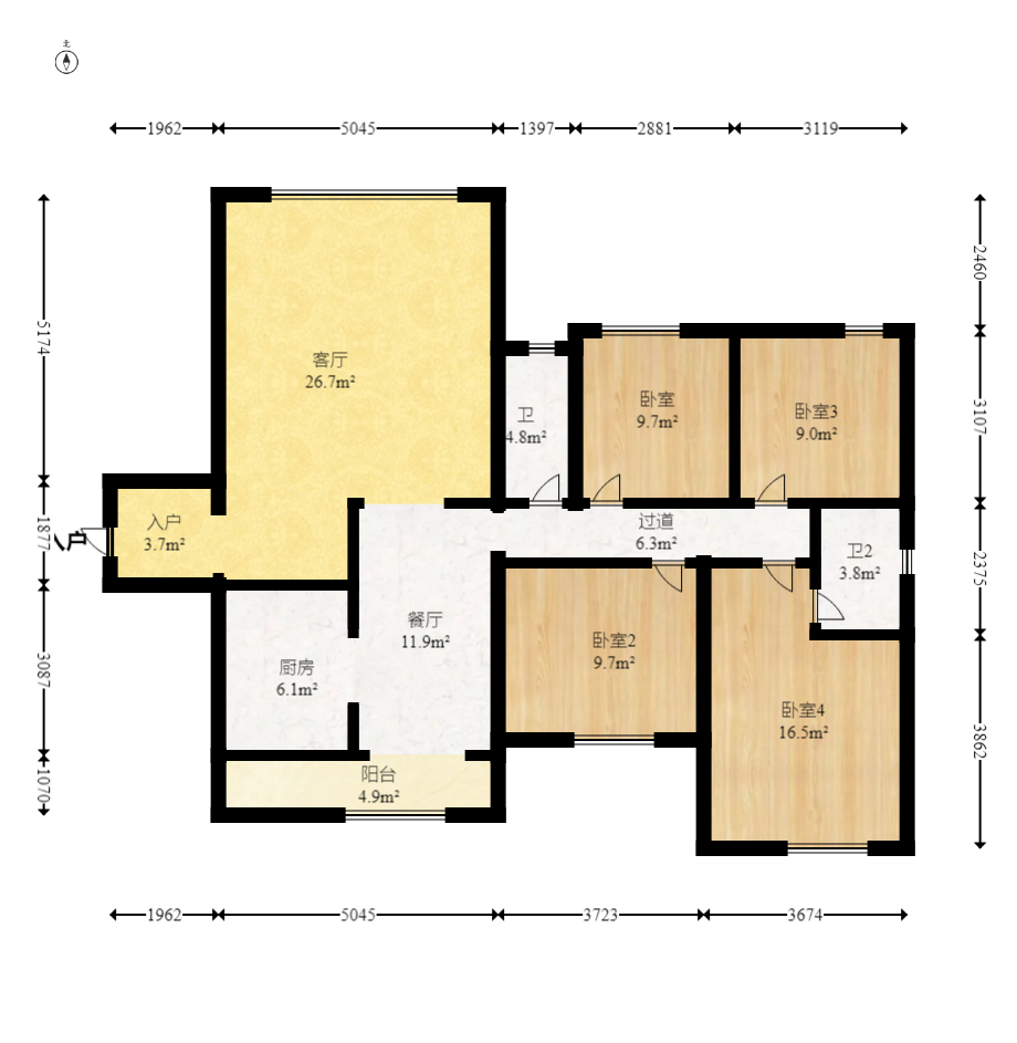 长房云时代  4室2厅2卫   176.00万室内图1