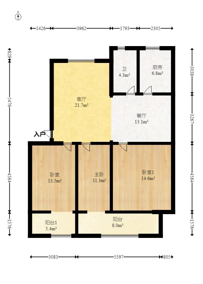 杨家山卫生局宿舍  3室2厅1卫   72.80万室内图1