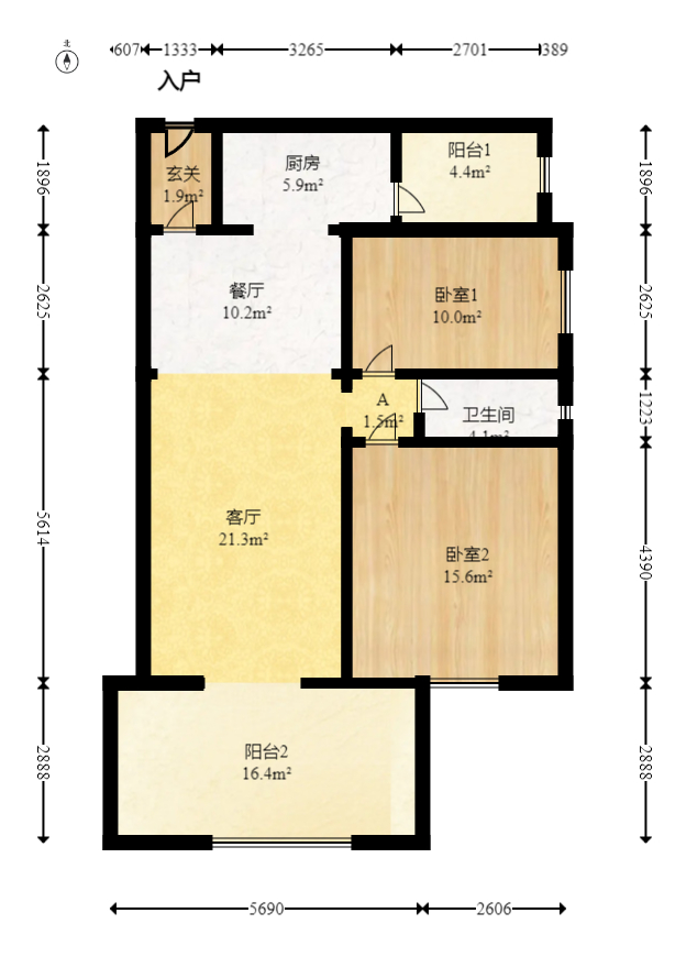 时代倾城三期  2室2厅1卫   72.00万室内图1