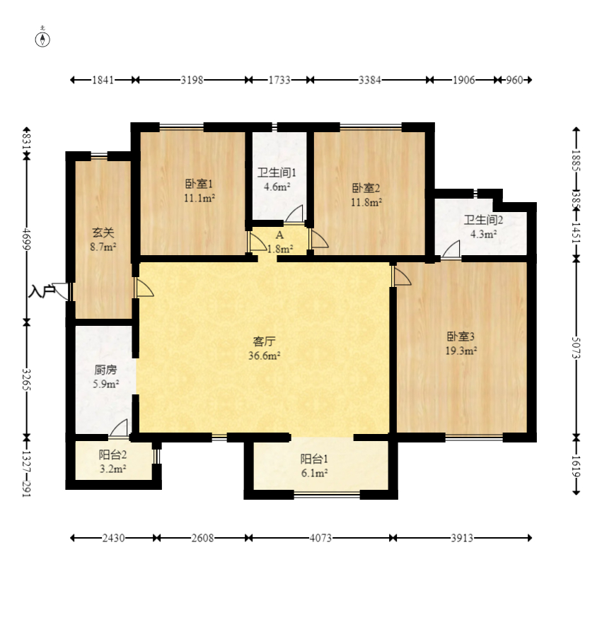 时代倾城四期  3室2厅2卫   118.00万室内图1