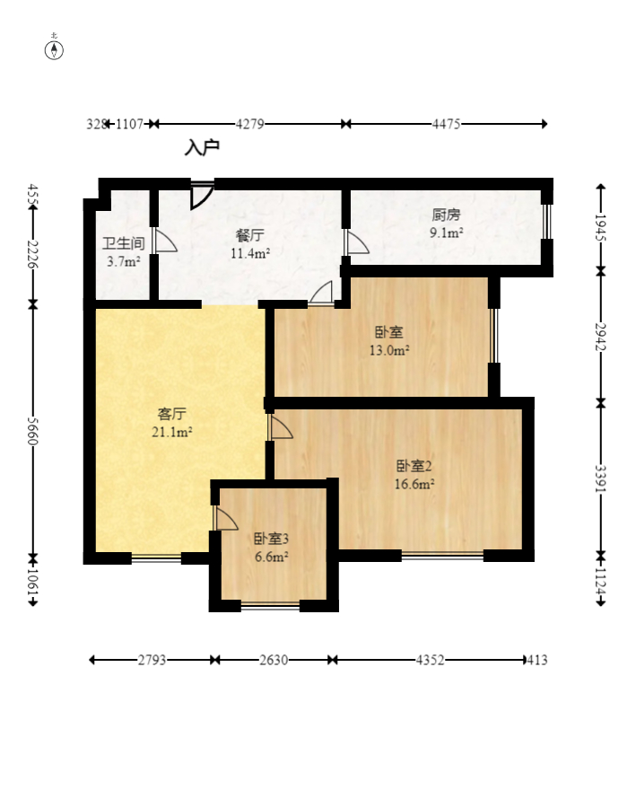 未来蜂巢  3室2厅1卫    52.8万室内图1