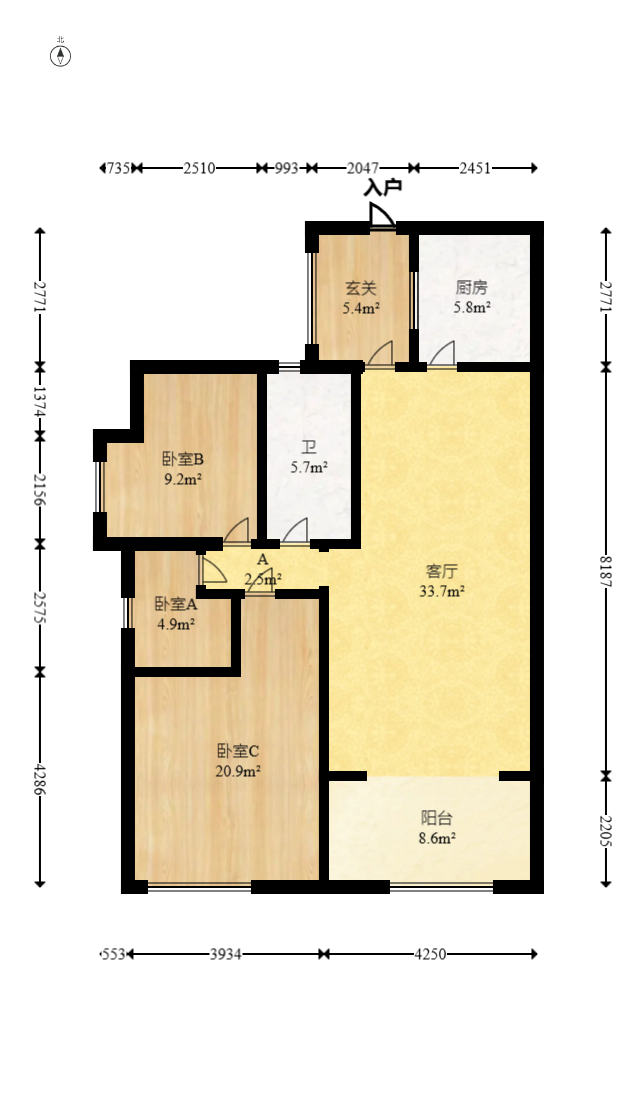 藏珑湖上国际花园  2室2厅1卫   108.00万室内图1