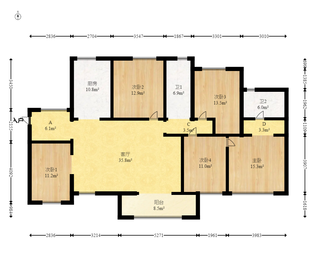 华润凤凰城二期  4室2厅2卫    99.8万室内图1