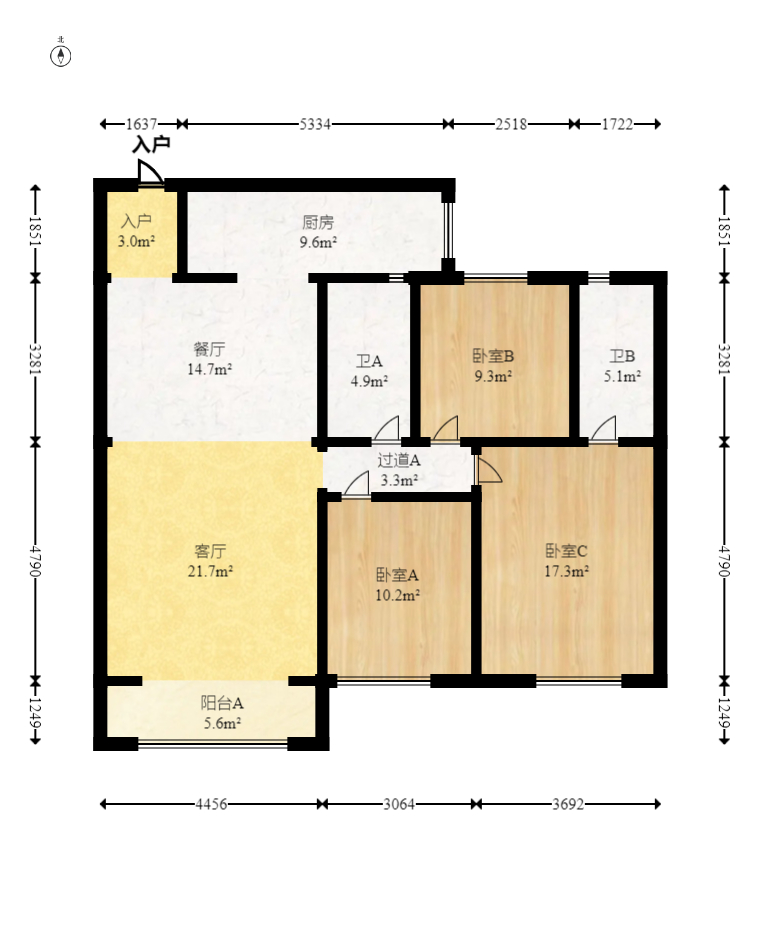 碧桂园南城首府（东宸林海）  3室3厅2卫   125.00万室内图1