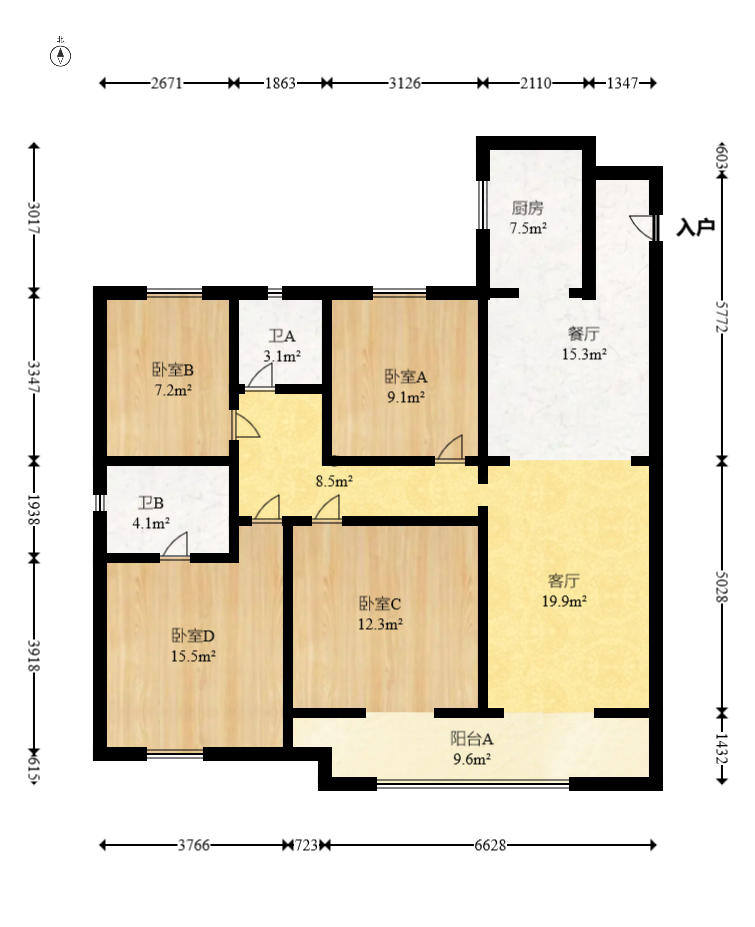 远洋红星天铂一期  3室2厅2卫    130.0万 远洋红星天铂一期  3室2厅2卫    130.0万户型图