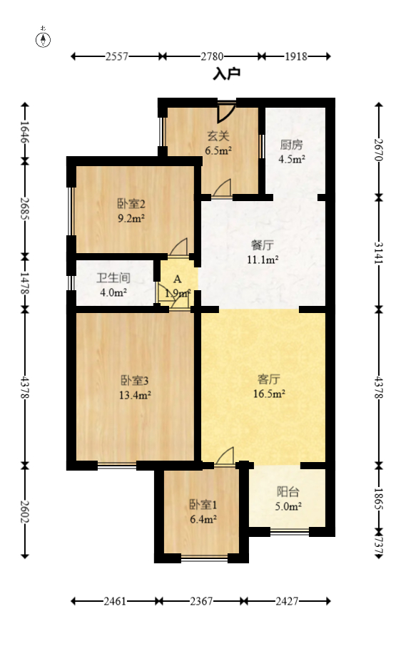 时代倾城一期  2室2厅1卫   68.00万室内图1
