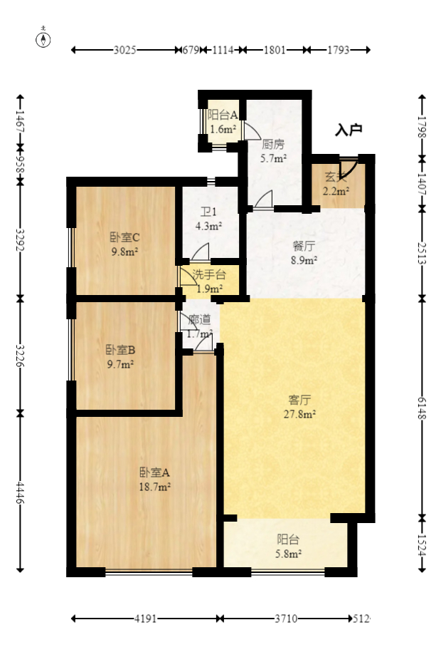 江山帝景哈佛  3室2厅1卫   109.00万室内图1