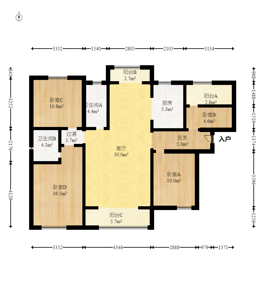 五矿沁园金城（春和景园）  4室2厅2卫   145.00万室内图1