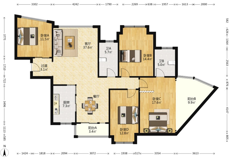 圣华名城建设北路110号 4室2厅2卫 51.0万 圣华名城建设北路110号 4室2厅2卫 51.0万室内图
