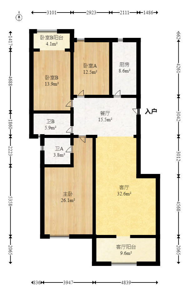西山汇景一、二期  3室2厅2卫   188.00万室内图1
