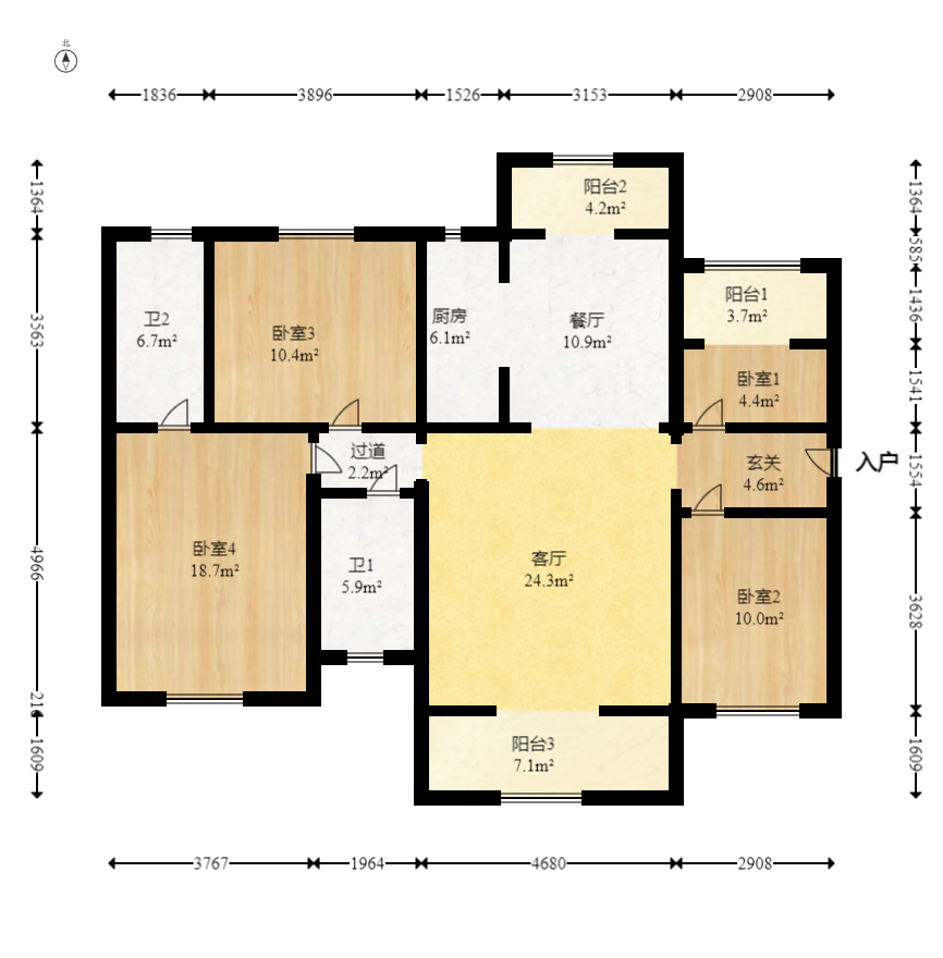 润和滨江府  4室2厅2卫   132.00万室内图1