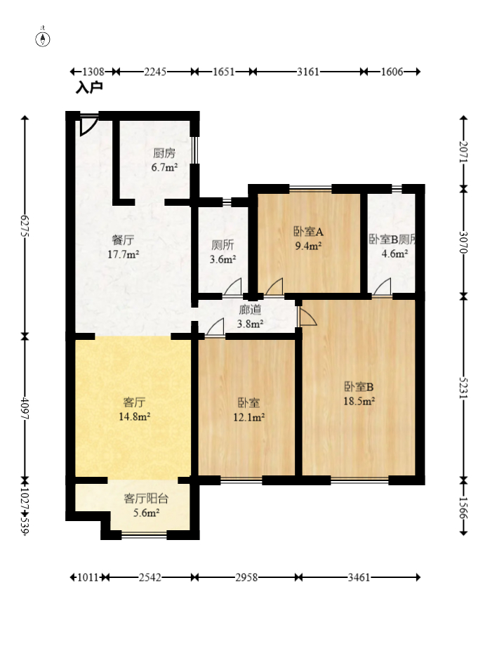 中海阅麓山一期  3室2厅2卫   168.00万室内图1