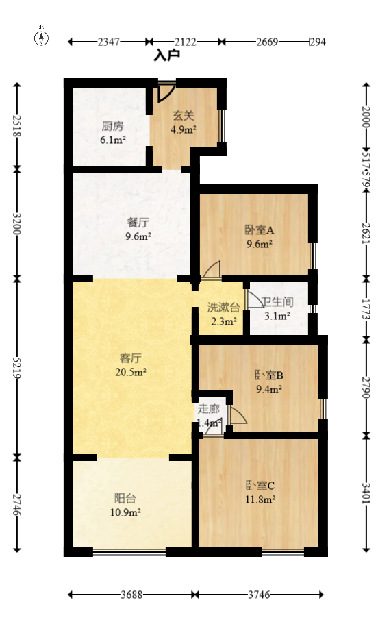 九峰远见  3室2厅1卫   118.00万室内图1