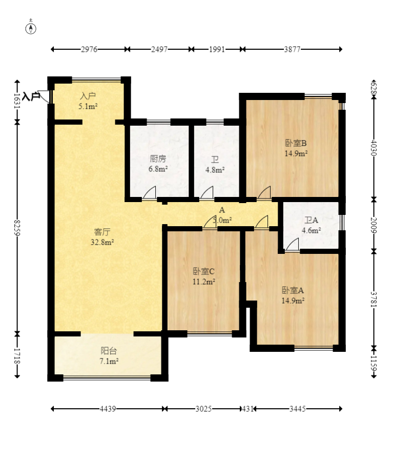 高鑫麓城 3室2厅2卫 119.8万 高鑫麓城 3室2厅2卫 119.8万户型图