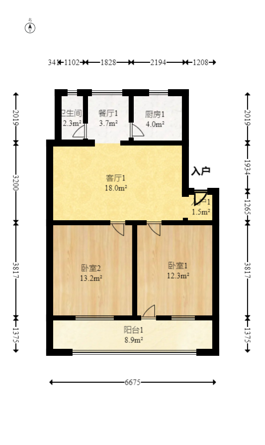 杏花苑  2室2厅1卫   50.00万室内图1