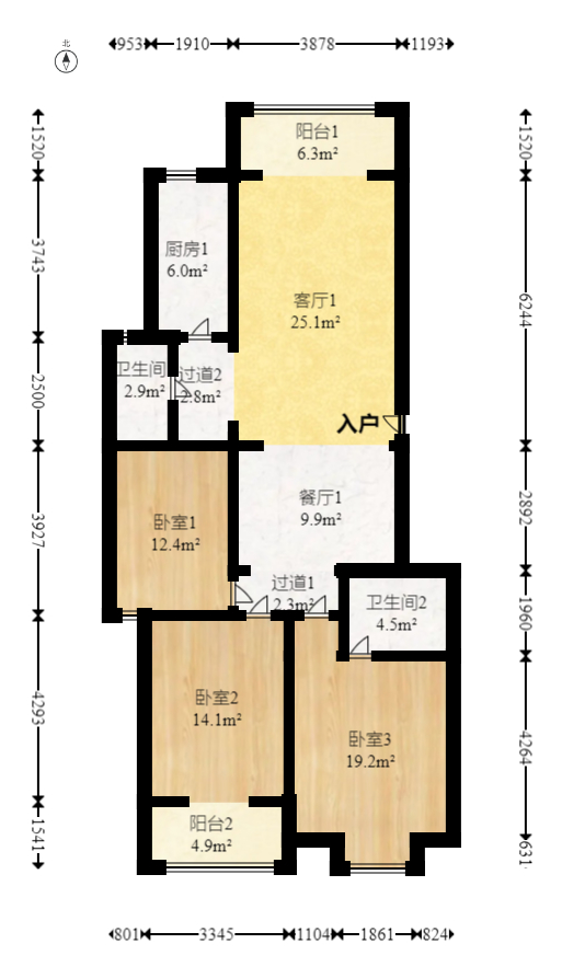 永宏佳园  3室2厅2卫   130.00万室内图1