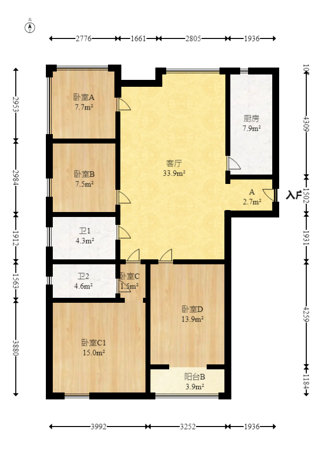 金轮星光名座 3室2厅2卫 108.0万 金轮星光名座 3室2厅2卫 108.0万户型图