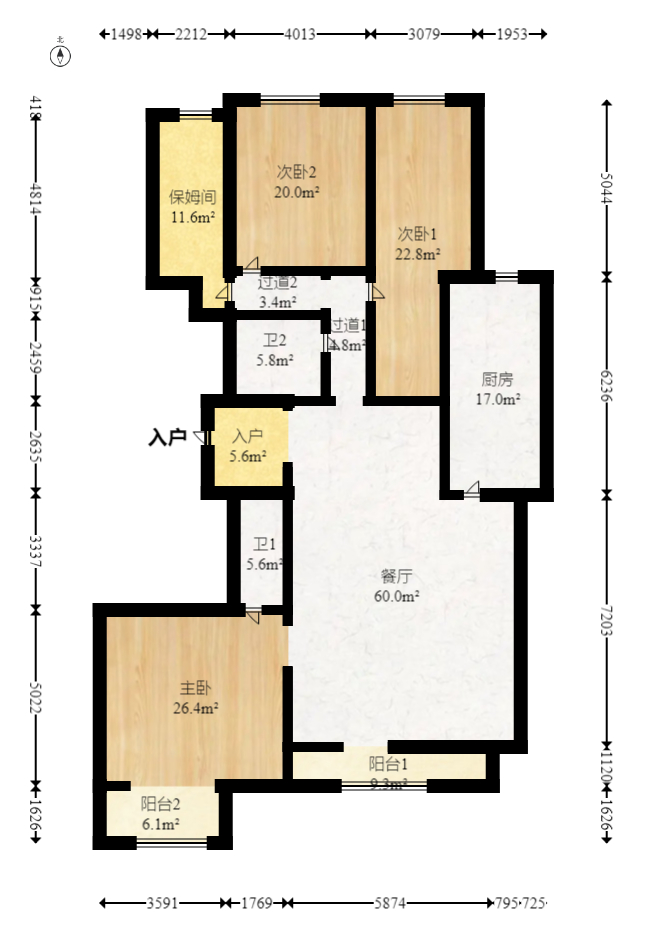 北辰定江洋  4室2厅2卫   448.00万室内图1