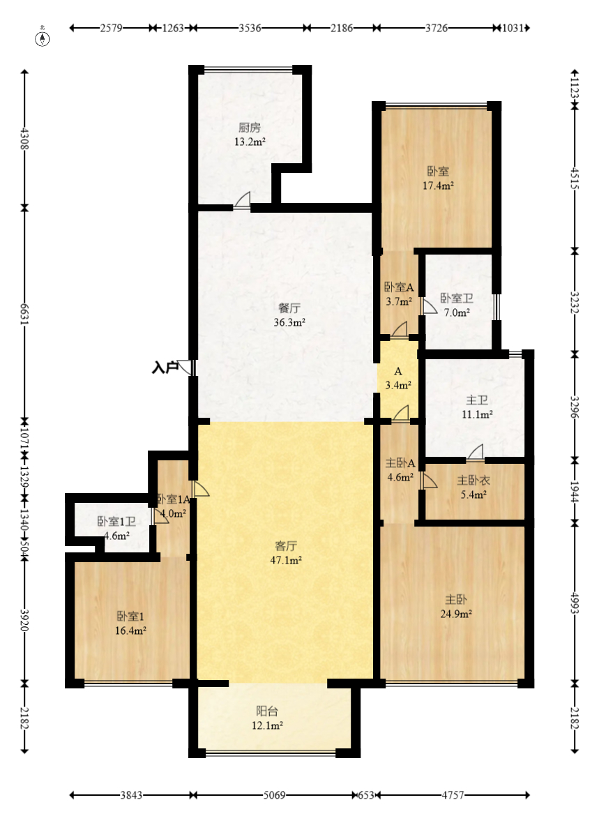 万达公馆  4室2厅4卫   570.00万室内图1