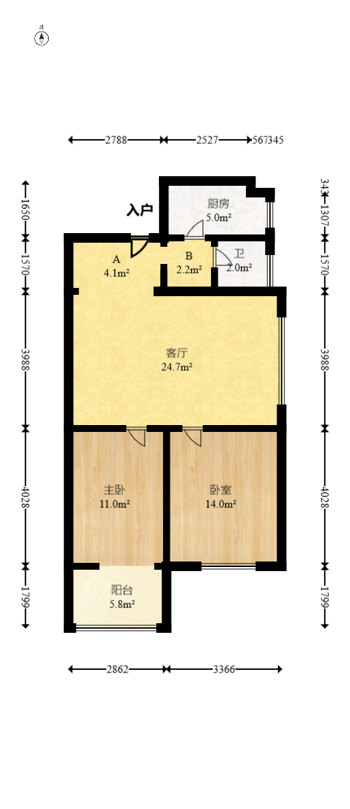 星典时代  2室1厅1卫   64.00万室内图1