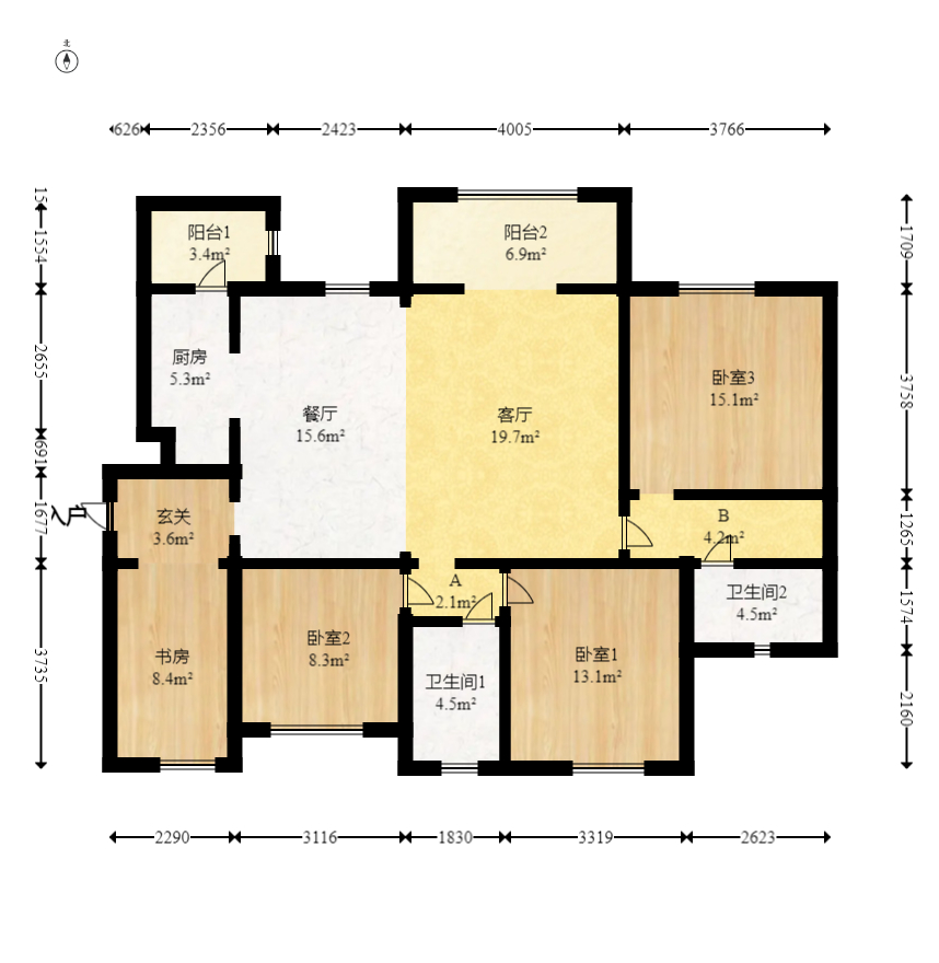 时代倾城三期  4室2厅2卫   108.00万室内图1