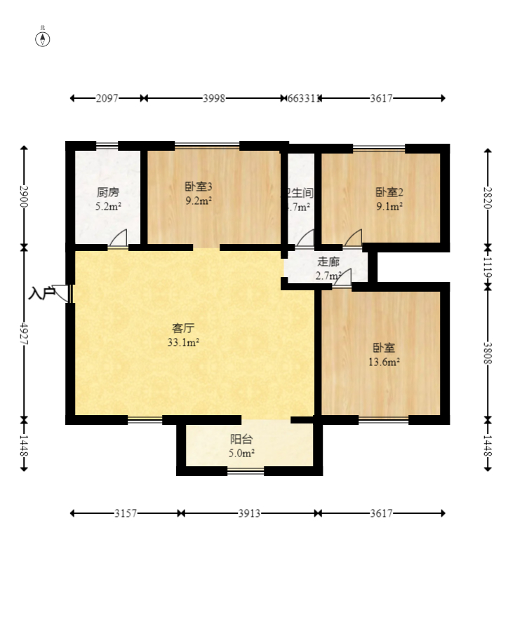中国铁建国际城二期  3室2厅1卫   64.30万室内图1