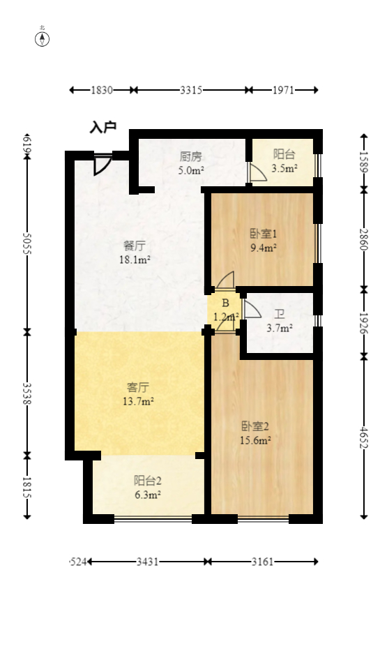 长房白沙湾  2室2厅1卫   95.00万室内图1