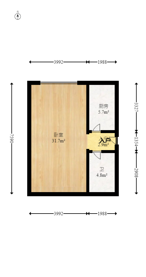万科紫台  2室1厅1卫   53.00万室内图1