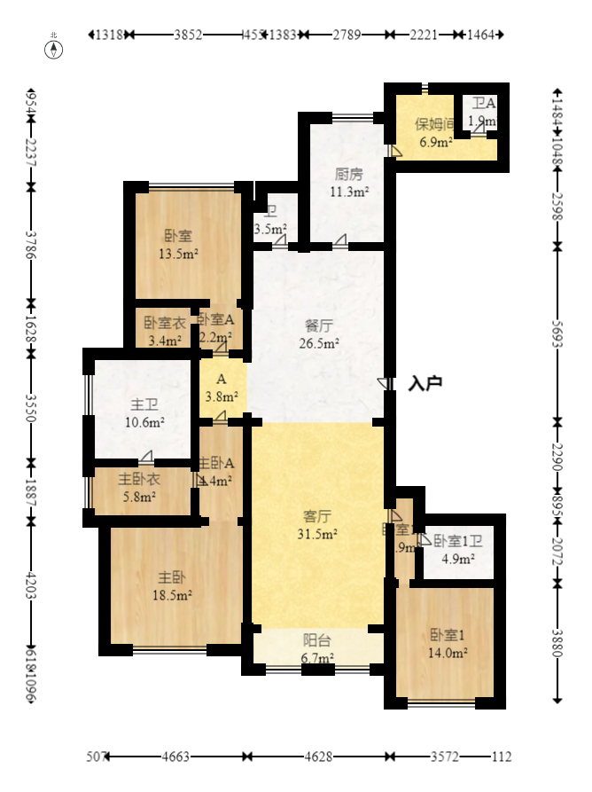 万达公馆  4室2厅4卫    497.0万室内图1