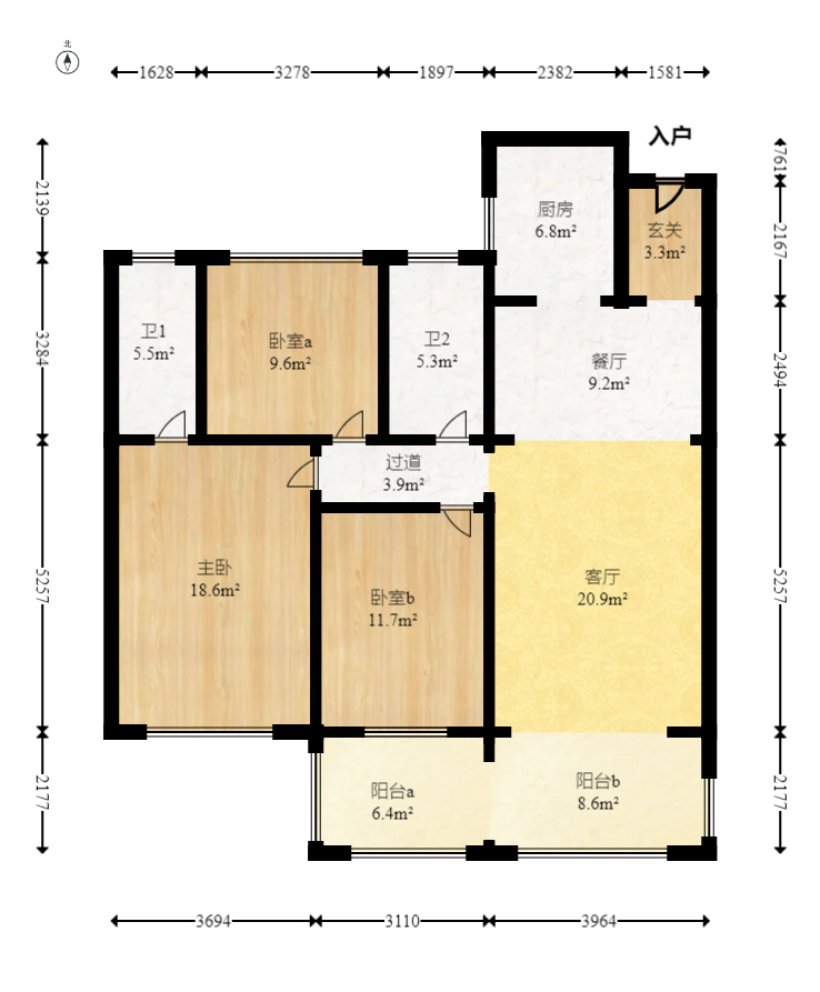 春晖花园 3室2厅2卫 105.0万 春晖花园 3室2厅2卫 105.0万户型图