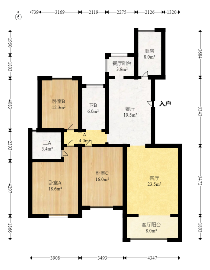 八方小区D区  3室2厅2卫   380.00万室内图1