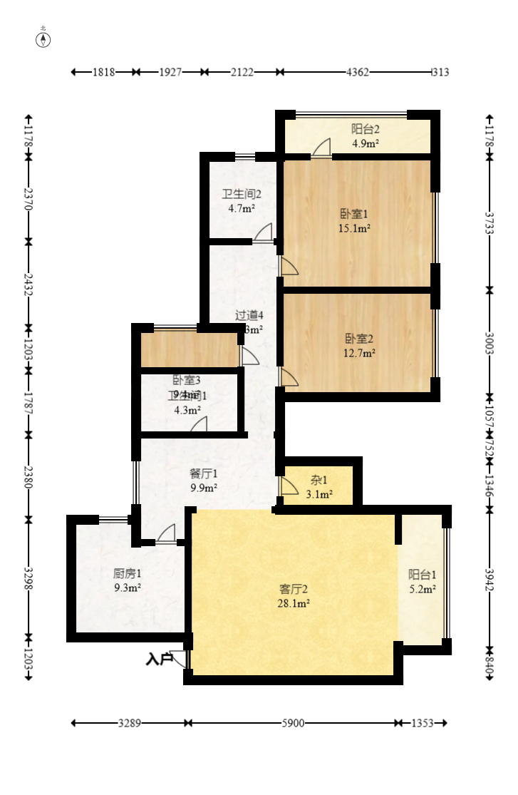 智邦家园  3室2厅2卫   140.00万室内图1