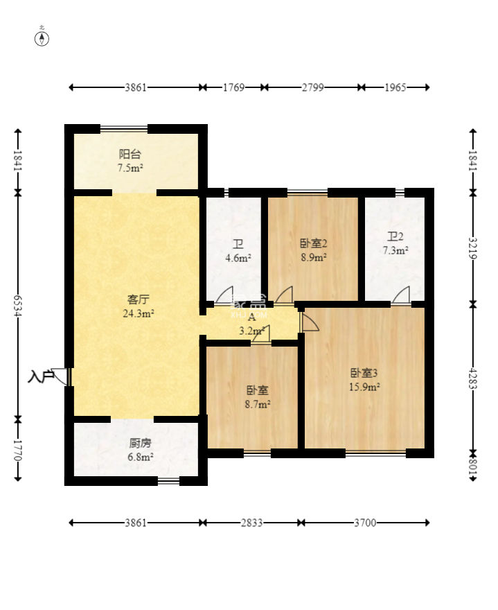 莱茵城  3室2厅2卫    70.0万