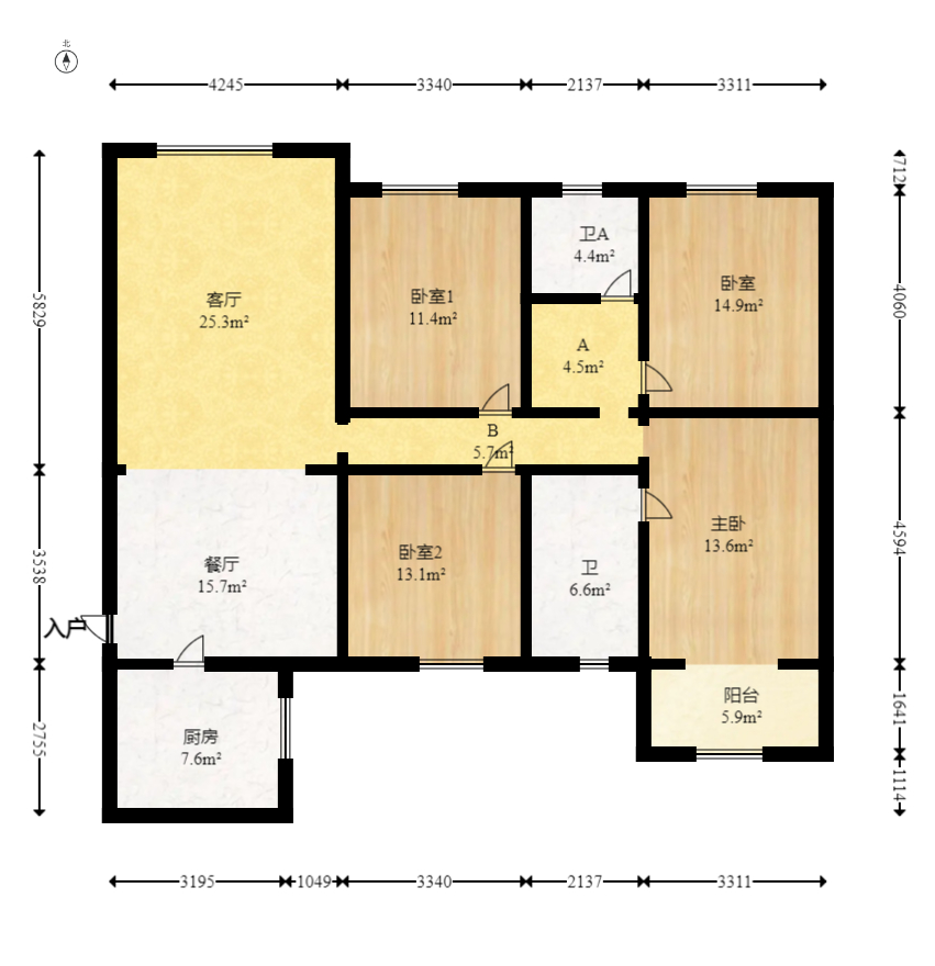 铭园小区  4室2厅2卫   131.00万室内图1