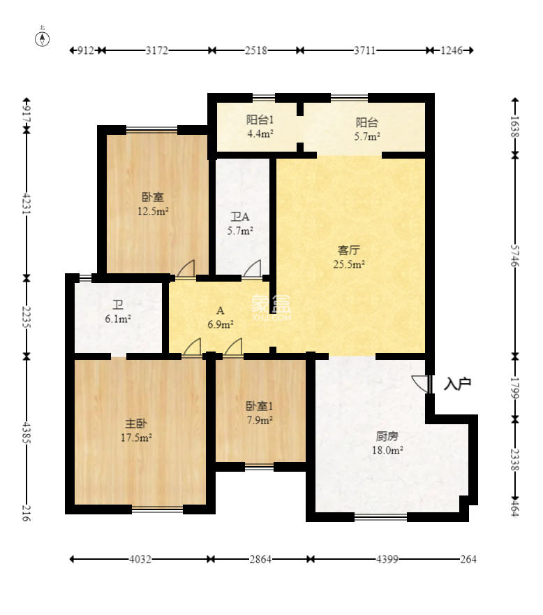 万象新天 3室2厅2卫 123.0万 万象新天 3室2厅2卫 123.0万户型图