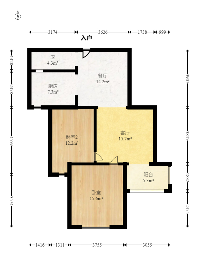 长房时代城  2室2厅1卫   98.00万室内图1