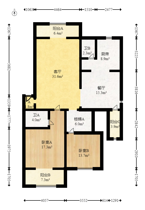 新家园  4室2厅2卫   136.00万室内图1