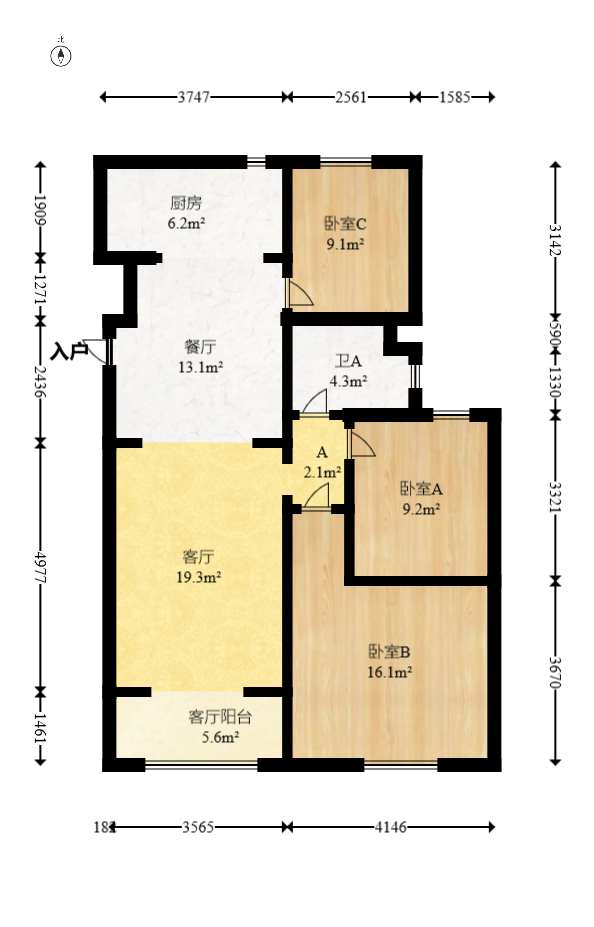 协信星澜汇  3室2厅1卫   145.00万室内图1