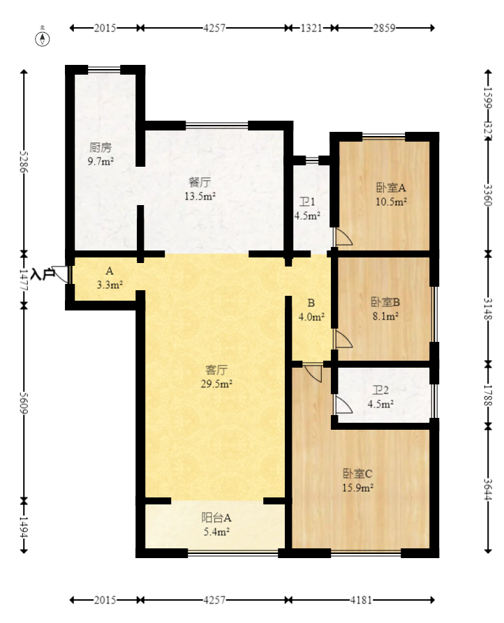 绿地之窗  3室2厅2卫   115.00万室内图1