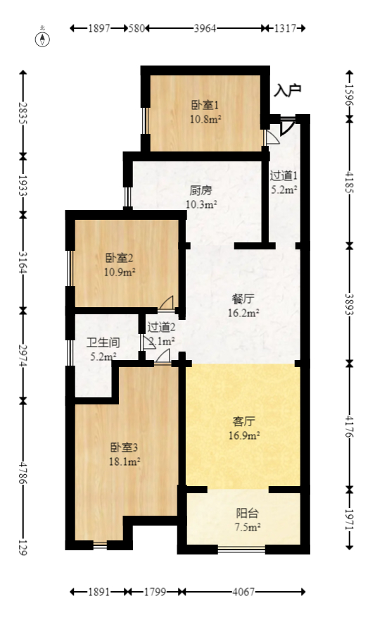润和滨江府  3室2厅2卫    113.0万室内图1