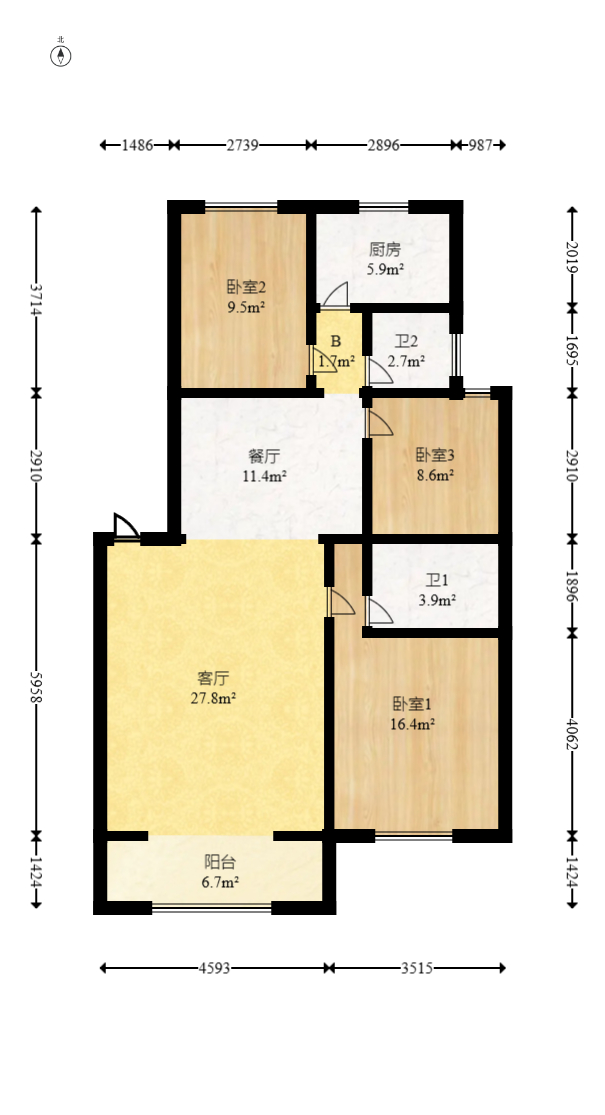 新桥小区  3室2厅2卫   63.80万室内图1