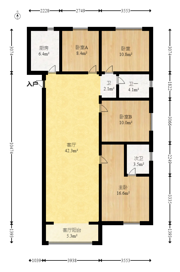 时代港湾  4室2厅2卫   92.00万室内图1