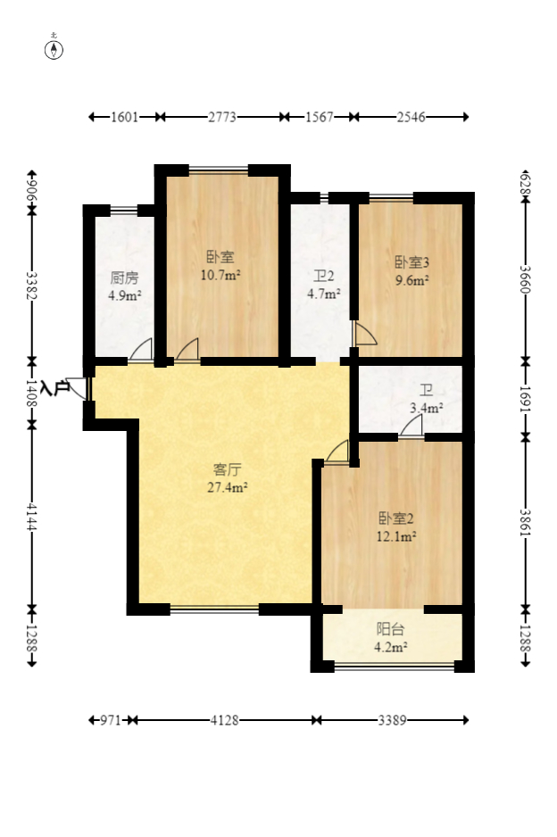 荣盛花语馨苑  3室2厅1卫   92.80万室内图1