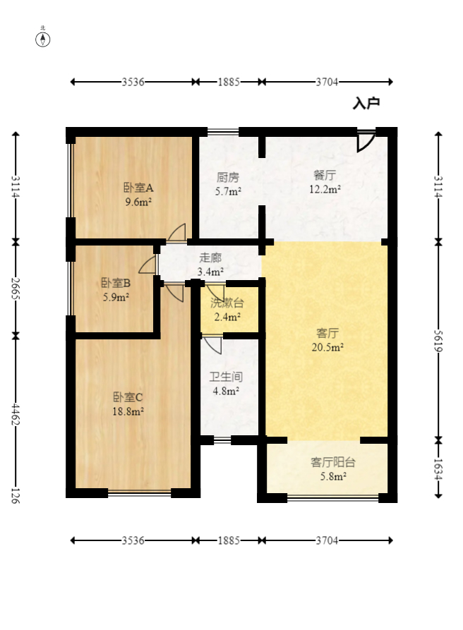 鑫远悦城（鑫远悦时代）  3室2厅1卫   103.00万室内图1