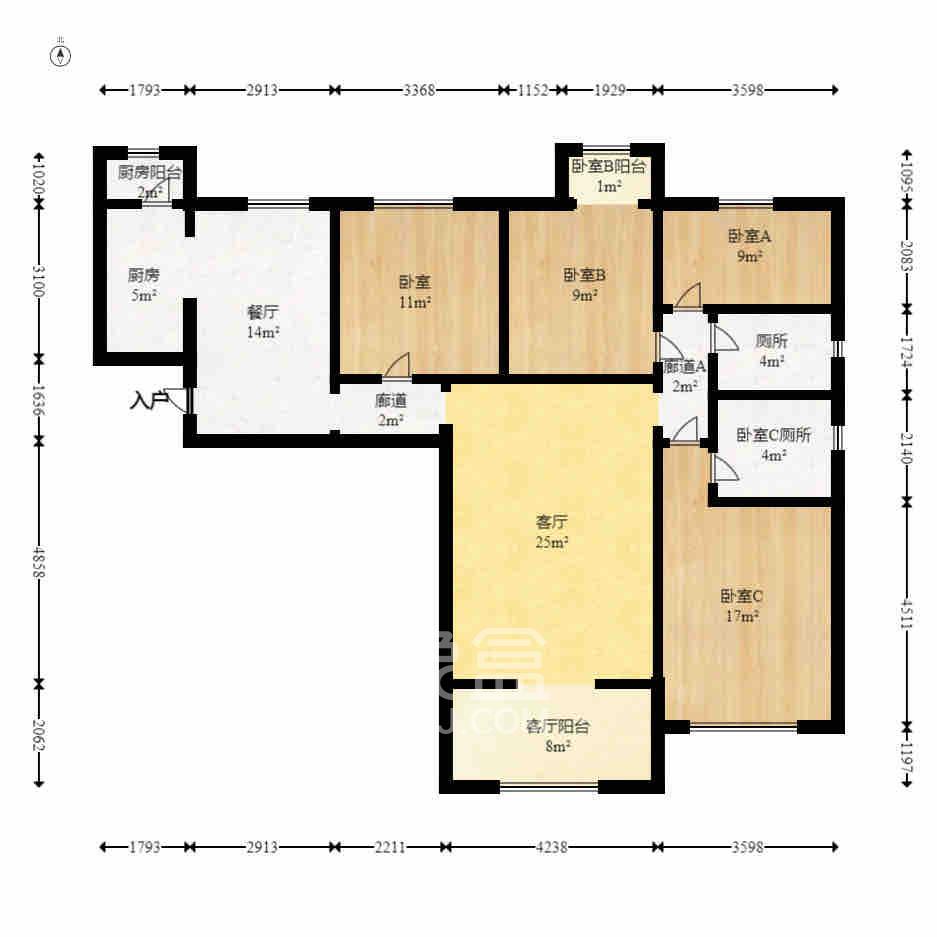 中海国际二期  4室2厅2卫   2200.00元/月室内图1