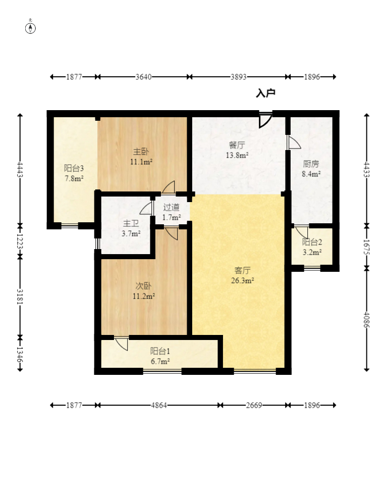 北辰三角洲E5区 2室2厅1卫 96.0万 北辰三角洲E5区 2室2厅1卫 96.0万户型图