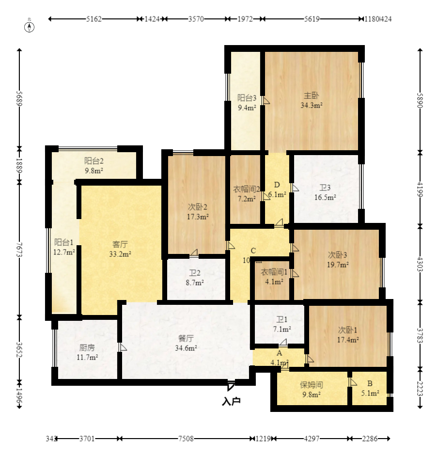 北辰定江洋  4室2厅3卫    610.0万 北辰定江洋  4室2厅3卫    610.0万户型图
