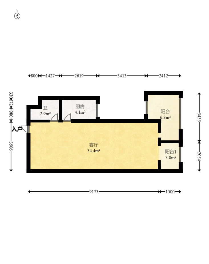 少帅府  1室1厅1卫    63.0万 少帅府  1室1厅1卫    63.0万户型图