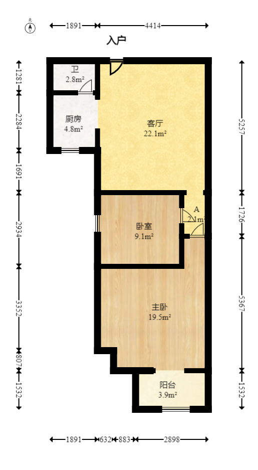 朝阳银座  2室2厅1卫   68.00万室内图1