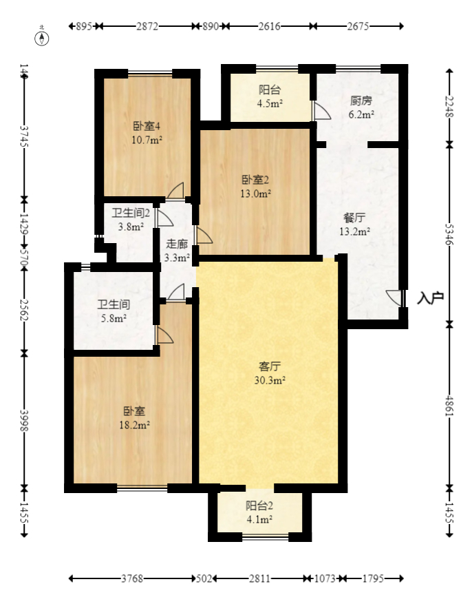 旭辉华庭  3室2厅2卫   65.00万室内图1
